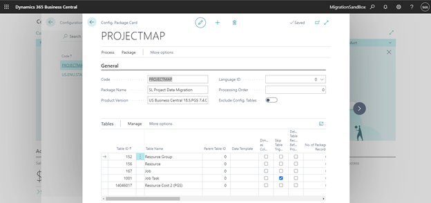 Configuration Package PROJECTMAP package